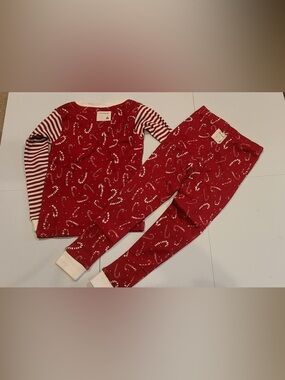 Burt's Bees Red Candy Cane Print Kids 100% Organic Cotton Pajama Set 4T